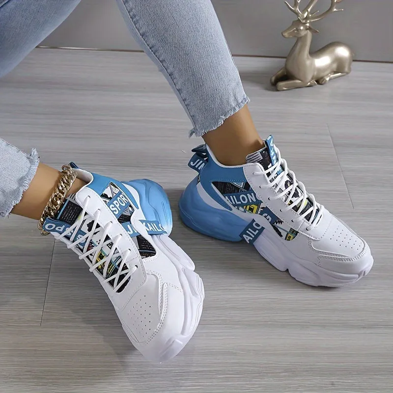 Women's Colorblock High-Top Sneakers, Lace-Up Breathable Platform Trainers