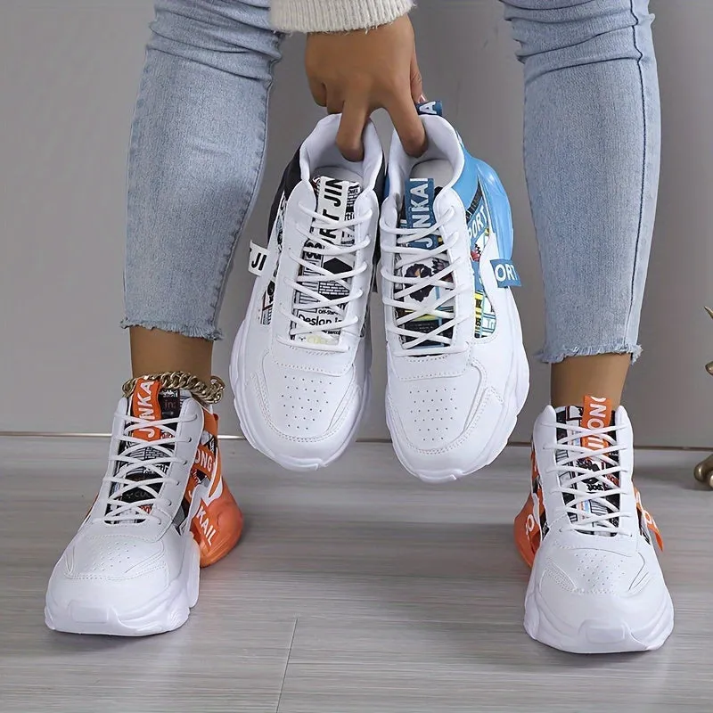 Women's Colorblock High-Top Sneakers, Lace-Up Breathable Platform Trainers