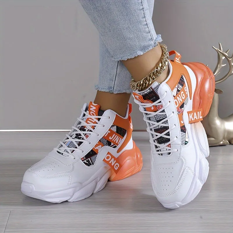 Women's Colorblock High-Top Sneakers, Lace-Up Breathable Platform Trainers