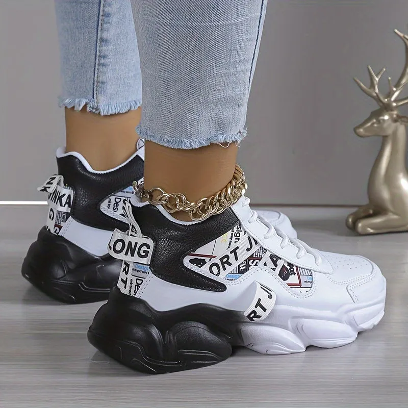 Women's Colorblock High-Top Sneakers, Lace-Up Breathable Platform Trainers