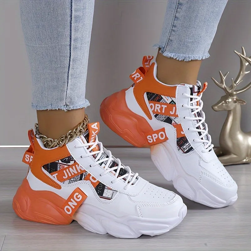 Women's Colorblock High-Top Sneakers, Lace-Up Breathable Platform Trainers
