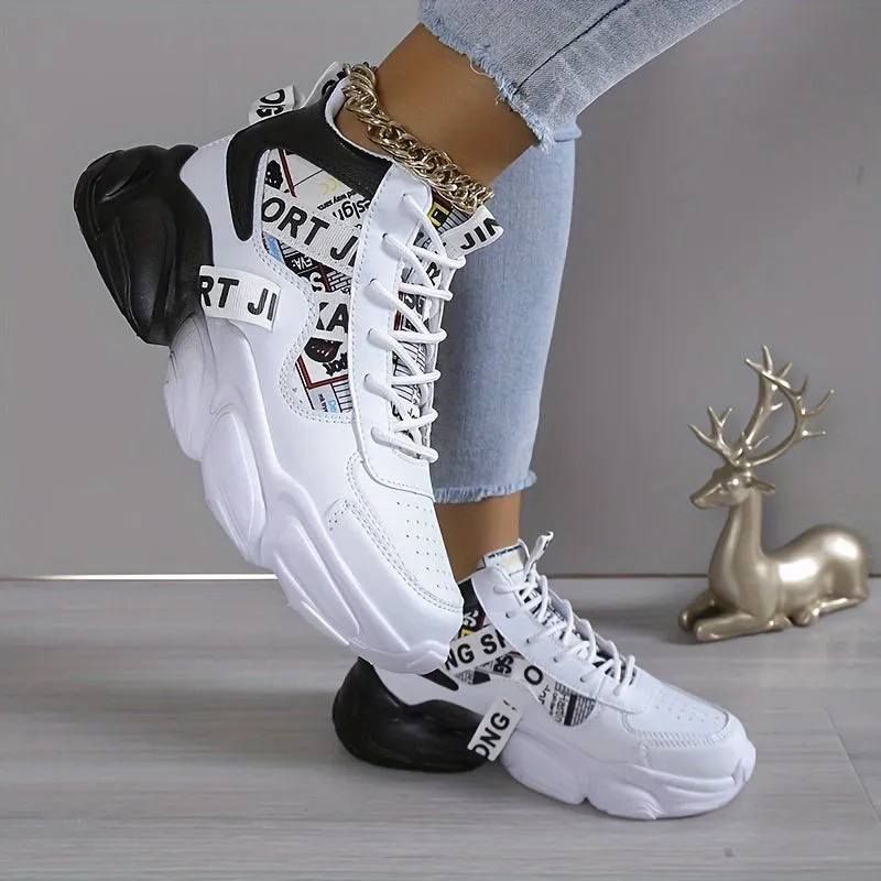 Women's Colorblock High-Top Sneakers, Lace-Up Breathable Platform Trainers