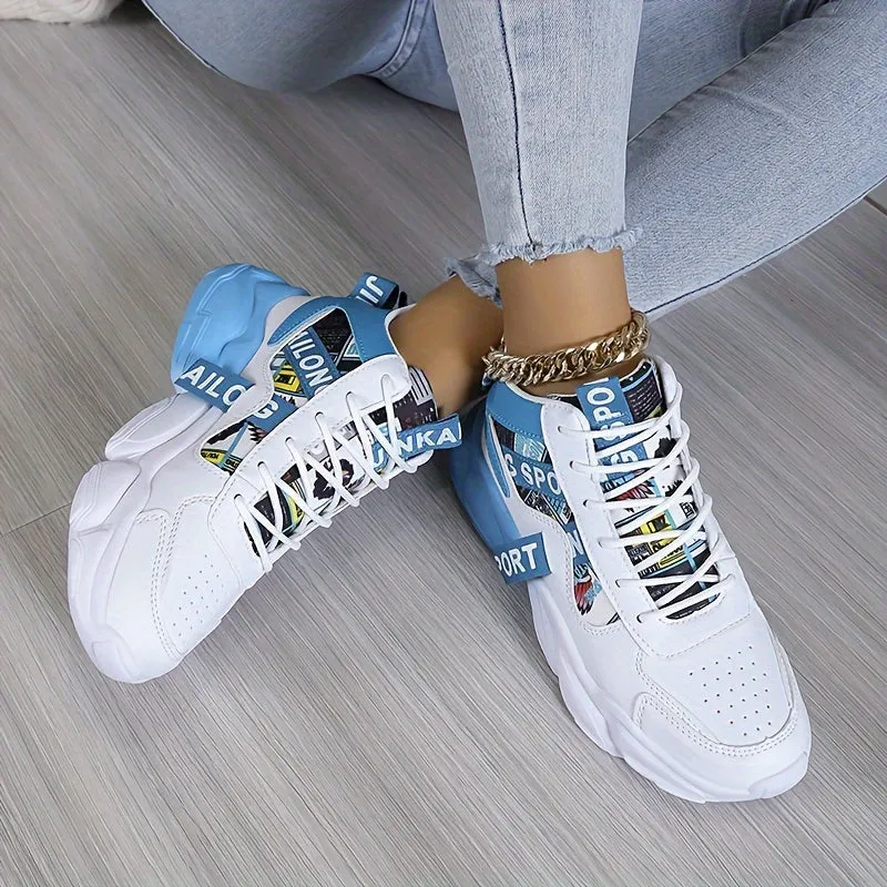 Women's Colorblock High-Top Sneakers, Lace-Up Breathable Platform Trainers