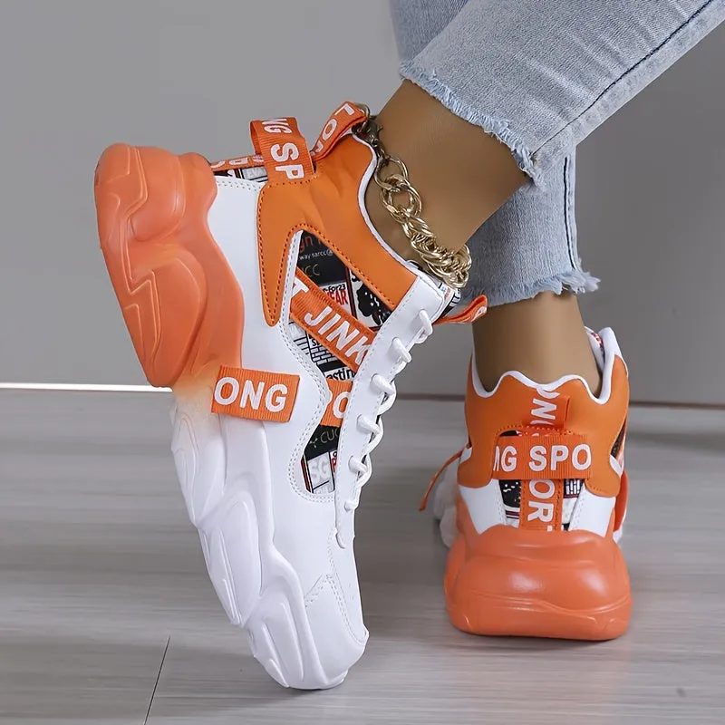 Women's Colorblock High-Top Sneakers, Lace-Up Breathable Platform Trainers