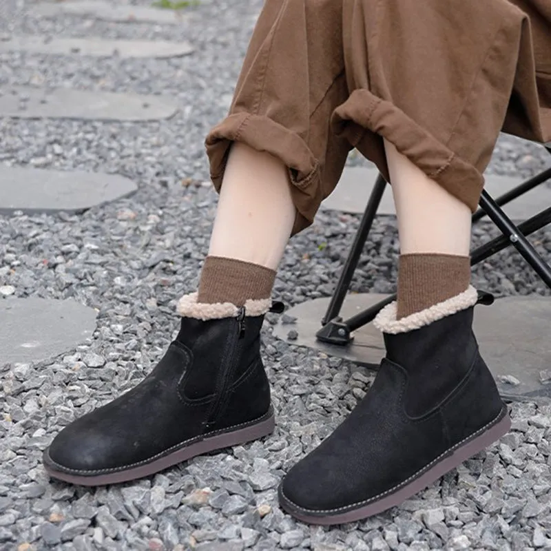 Womens Handmade Leather Ankle Boots Short Boots Side Zipper in Brown/Black/Khaki/Red Brown