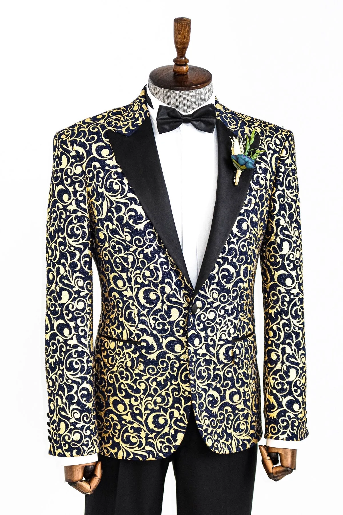 WSS Gold Patterned Over Navy Men Prom Blazer  - Singen