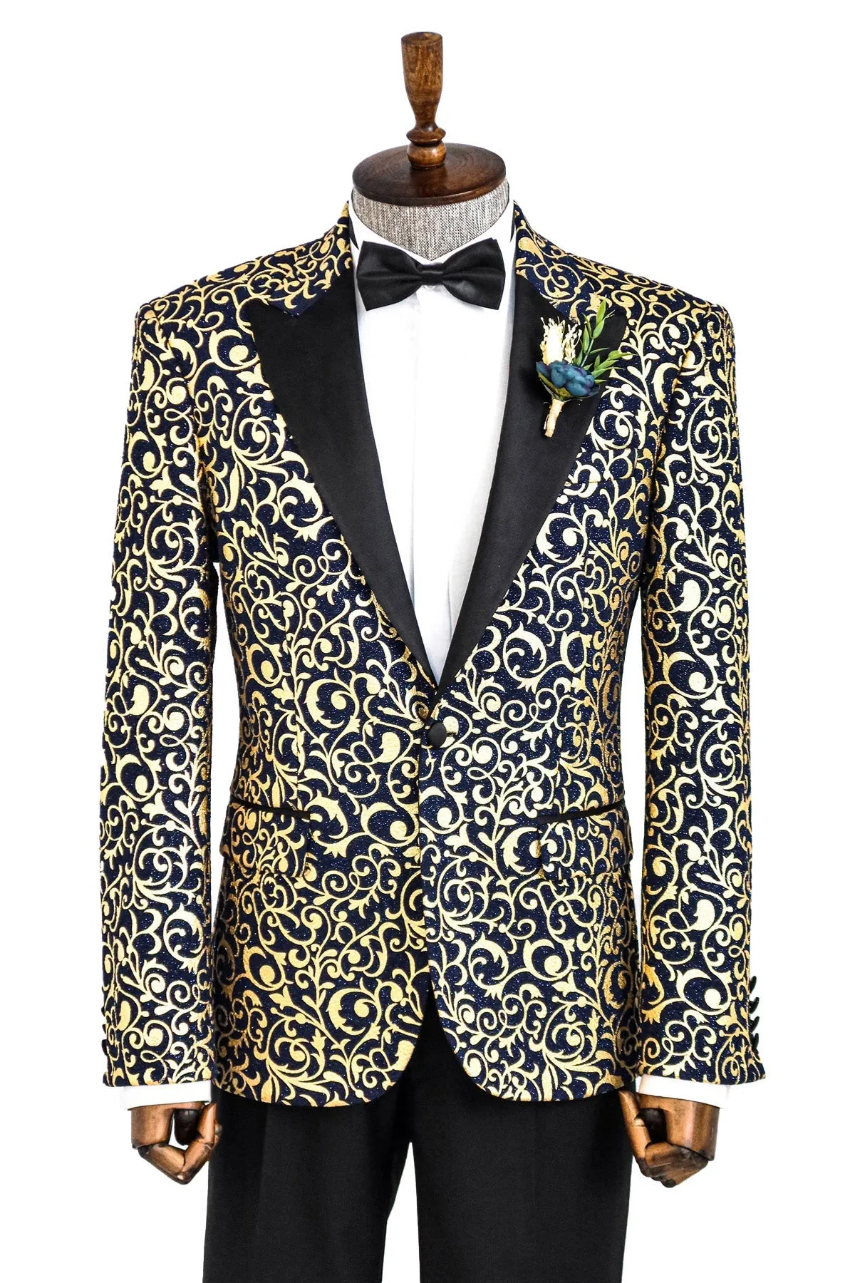 WSS Gold Patterned Over Navy Men Prom Blazer  - Singen