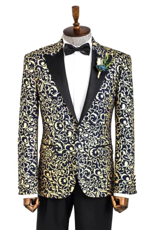 WSS Gold Patterned Over Navy Men Prom Blazer  - Singen