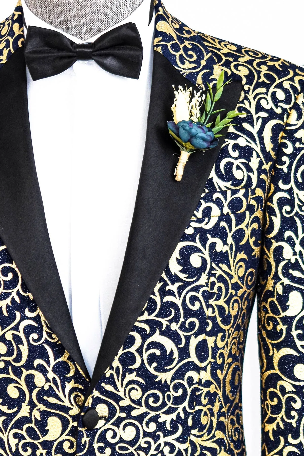 WSS Gold Patterned Over Navy Men Prom Blazer  - Singen
