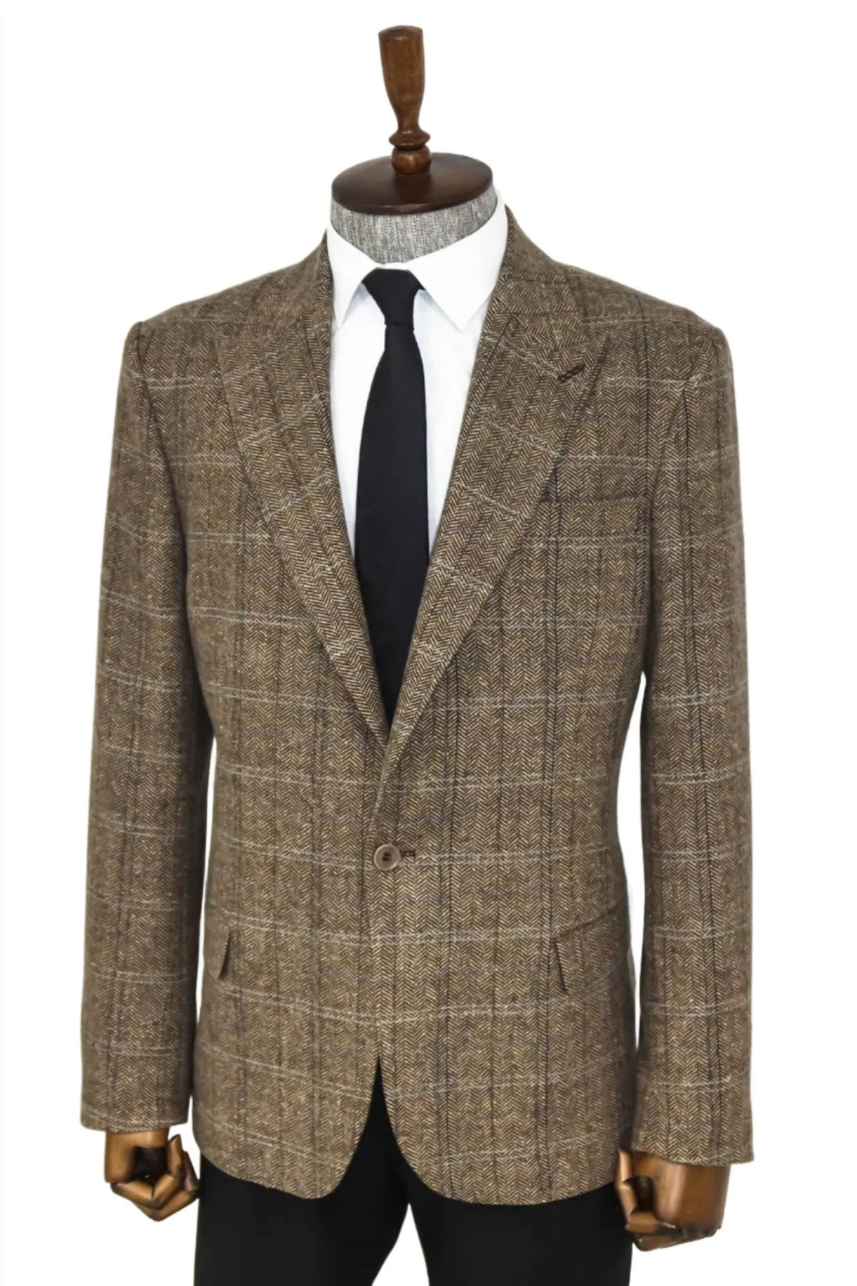 WSS Herringbone Slim Fit Wool Brown Men Blazer  - Singen